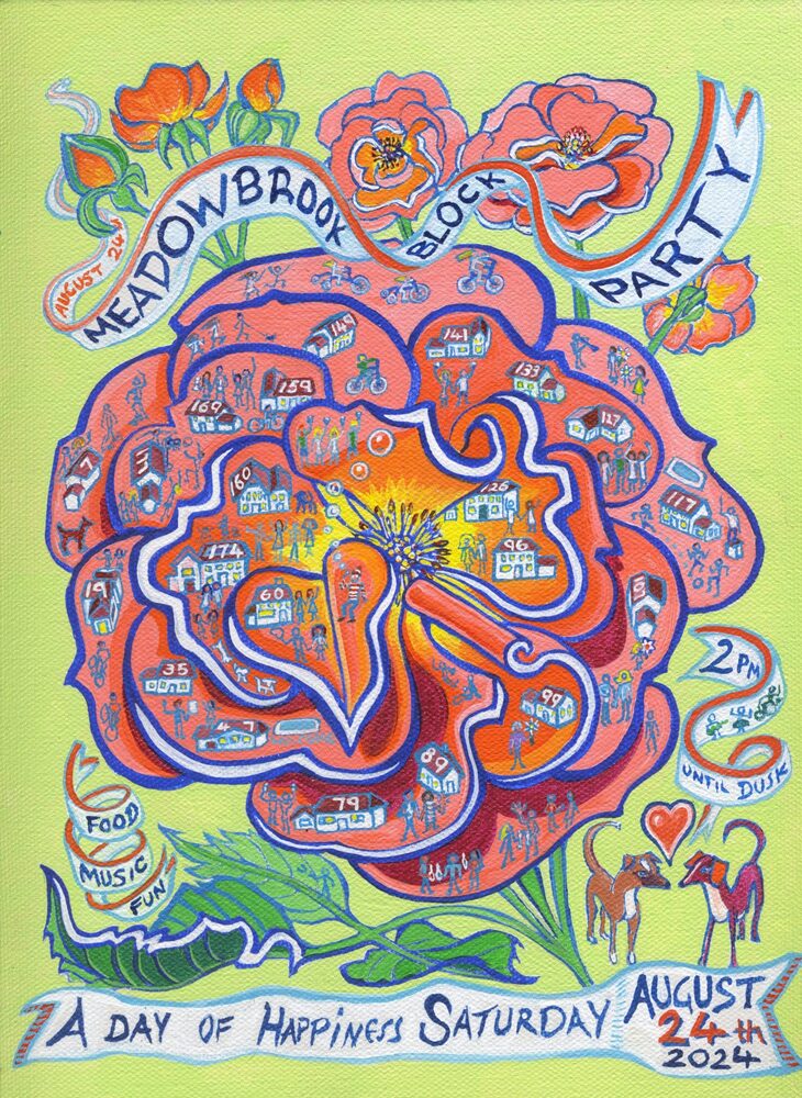 The 2024 Meadowbrook block party invitation by Victoria Bell